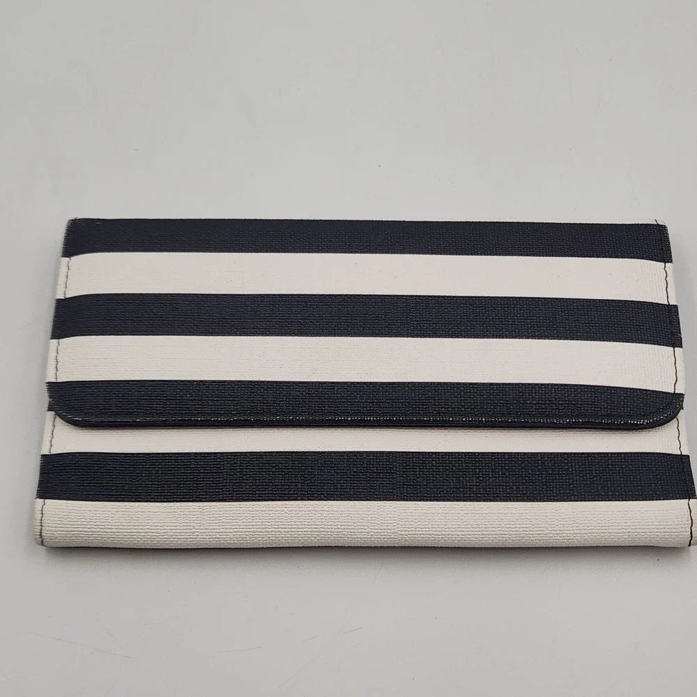 KUT From The Kloth Black White Stripe Trifold Wallet Clutch Organizer - Snap